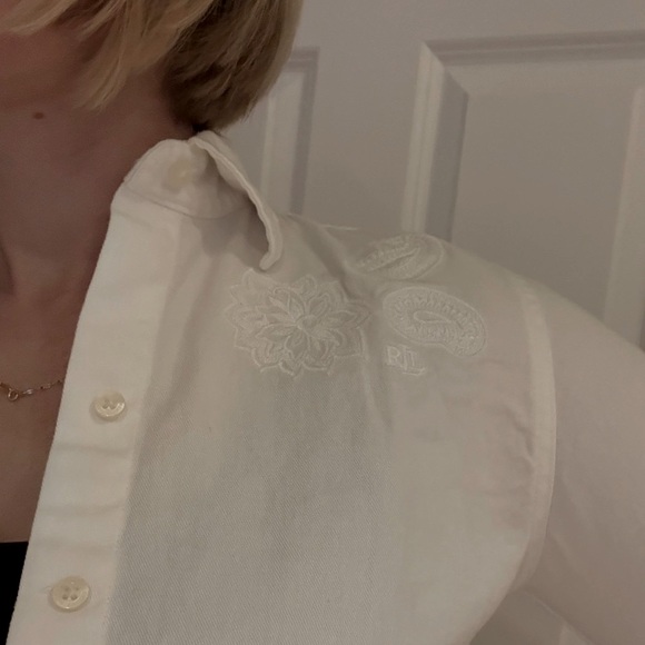 Lauren Ralph Lauren White Paisley Embroidered Button Shirt - Picture 11 of 11